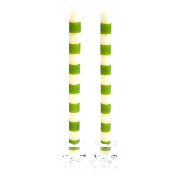 Brand New Mackenzie-Childs Bands Green Dinner Candles, Set of 2 - Picture 1 of 3